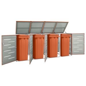 Quadruple Wheelie Bin Shed 276.5x77.5x115.5 Cm Stainless Steel