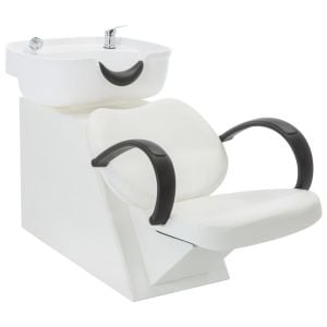 Salon Shampoo Chair With Washbasin White Faux Leather