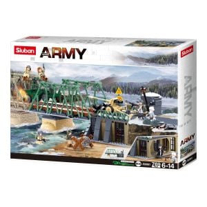 Sluban B0981 Model Kit WWII Battle of Budapest Winter Counter Attack Military Bridge Checkpoint Diorama Army DIY Set Toy