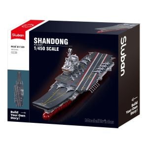 Sluban B1189 Model Kit 1:450 Aircraft Carrier Shandong Type 002 PLAN Warship Navy Vessel Boat Blocks DIY Set Toy