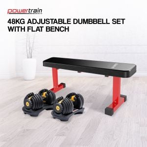 Powertrain 48KG Adjustable Dumbbell Set (Gold) with Flat Bench