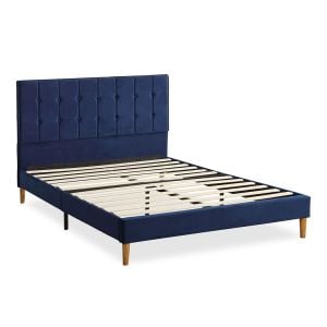 Bed Frame Queen Size Mattress Base Platform Wooden Headboard Blue