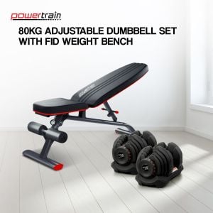 Powertrain 80KG Adjustable Dumbbell Set with FID Weight Bench