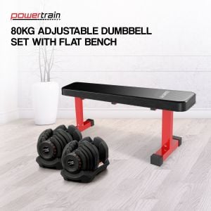 Powertrain 80KG Adjustable Dumbbell Set with Flat Bench