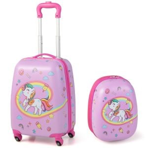 2-pc Kids Children Carry-on Luggage Set With Spinner Wheels - Pink