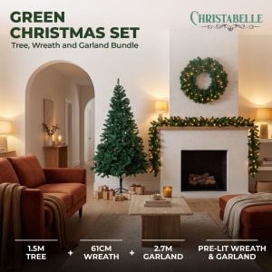 Christabelle Artificial Tree 1.5m 61cm Chadwick Wreath 2.7m Garland with LED Light