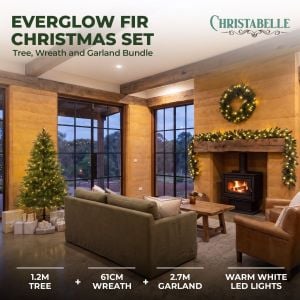 Christabelle Everglow Fir Christmas 3pc Set 1.2m Christmas Tree Wreath and Garland with LED Lights Holiday Decor