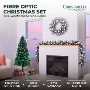 Christabelle 1.2m Pre-Lit Tree Stunning 61cm Snowy Wreath 2.7m Snowy Christmas Garland with LED