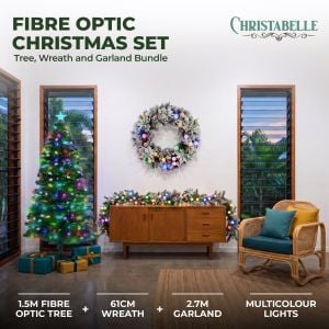 Christabelle 1.5m Pre-Lit Fibre Optic Tree Stunning 61cm Snowy Wreath 2.7m Snowy Garland with LED