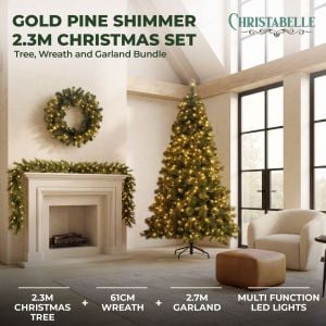 Christabelle 7.5ft Christmas Tree 61cm Wreath LED Lights 2.7m Garland with LED Light Home Decorations