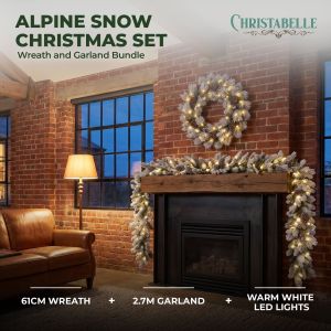 Christabelle 61cm Alpine Snow Wreath Pre-lit 2.74m Alpine Snow Christmas Garland