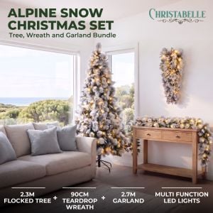Christabelle Alpine Snow Christmas 3pc Set 2.3m Christmas Tree Garland and Teardrop with LED Lights Holiday Decor