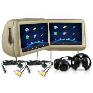 Elinz Headrest 2x 10.1in HD Car Monitor Pillow 1080p DVD Player Beige