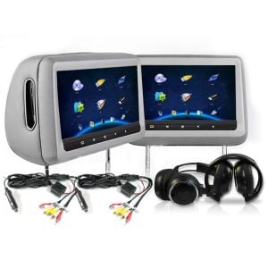 2x 10.1in Headrest Car Monitor Hdmi 1080p Dvd Player SD USB Grey