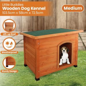 Little Buddies Wooden Flat Roof Dog Kennel - Medium