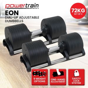 Powertrain Eon Dial Up 72KG Adjustable Dumbbells Pair - Black