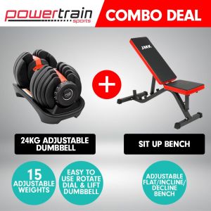 Powertrain 24kg Adjustable Dumbbell Home Gym Exercise Bench Weights