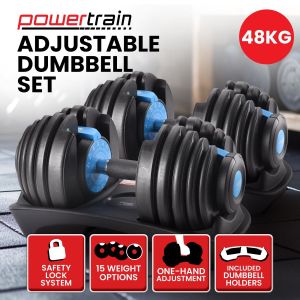 2x 24kg Powertrain Home Gym Adjustable Dumbbells - Blue