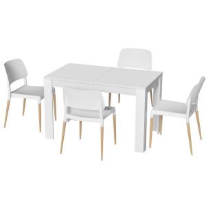 1 Dining Table And 4 Chairs Set White Wood