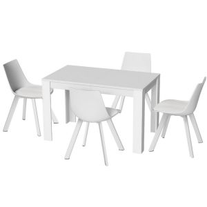 1 Dining Table And 4 Chairs Set Rectangle White