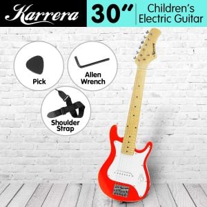 Karrera Kids Electric Guitar Junior Beginner Double Cutaway Scaled-Down Instrument for Children - Red