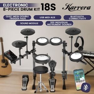 Karrera 18S Electronic Drum Kit Quiet Mesh Pads 8 Dual-Trigger Snare Bluetooth 300+ Sounds