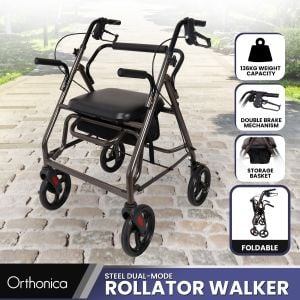 Orthonica Foldable Steel Frame Rollator Walker - Grey
