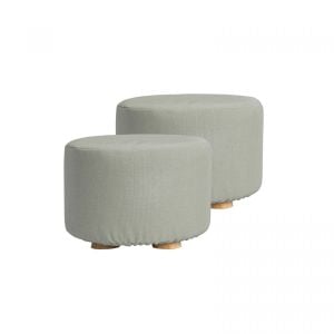 2X Round Foot Stool Ottoman Faux Linen- GREY