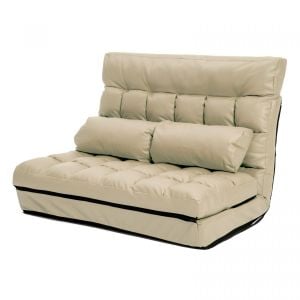 Leather Lounge Sofa Double Bed GEMINI - BEIGE