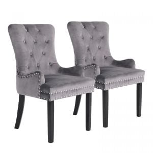 2x French Provincial Velvet With Ring Chair Lisse - Grey