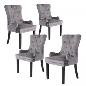 4x French Provincial Velvet With Ring Chair Lisse - Grey