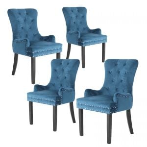 4x French Provincial Velvet With Ring Chair Lisse - Navy Blue