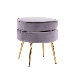 Foot Stool Ottoman Velvet Metal Leg Round - Grey