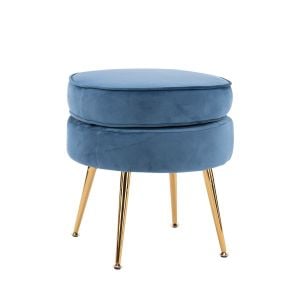 Foot Stool Ottoman Velvet Metal Leg Round - Navy Blue