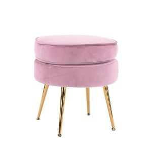 Foot Stool Ottoman Velvet Metal Leg Round - Pink
