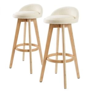 2x Oak Wood Bar Stool 72cm Fabric LEILA - BEIGE