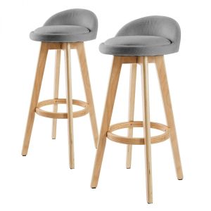 2x Oak Wood Bar Stool 72cm Fabric LEILA - GREY