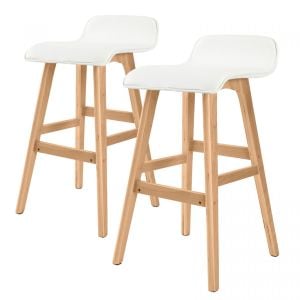2x 65cm Oak Wood Bar Stool Leather SOPHIA - WHITE
