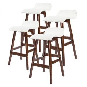 4x Oak Wood Bar Stool 65cm Leather SOPHIA - WHITE BROWN
