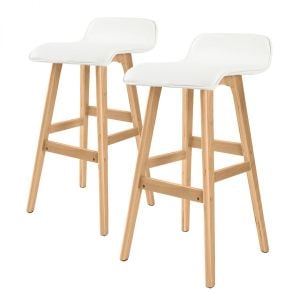 2x Oak Wood Bar Stool 74cm Leather SOPHIA - WHITE