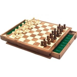 Portable Carved Wooden Chess And Checker Board Set