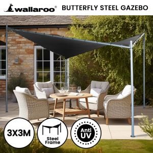 Wallaroo 3x3m Butterfly Steel Gazebo - Charcoal