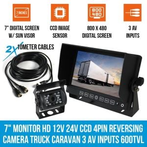 7in Monitor Hd 12v 24v Ccd 4pin Reversing Camera Truck Caravan