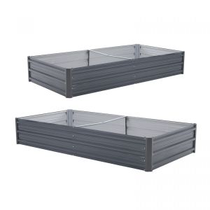 2X Raised Garden Bed Rectangular 180 x 90 x 30cm - GREY