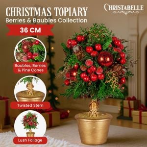 Christabelle 36cm Christmas Tabletop Topiary - Berries & Baubles