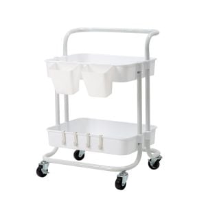Kitchen Trolley Cart Storage 2 Tier - White