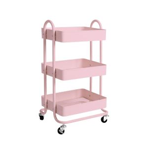3 Tiers Kitchen Trolley Cart Steel Storage Rack Shelf Organiser Pink