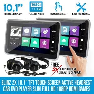 2x 10.1In Tft Touch Screen Active Headrest Car Dvd Player  Full Hd