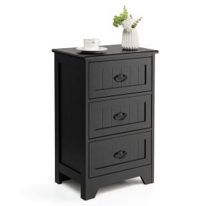 3-drawer Vintage Bedside Table With Metal Handles Black