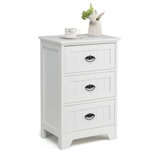 3-drawer Vintage Bedside Table With Metal Handles White